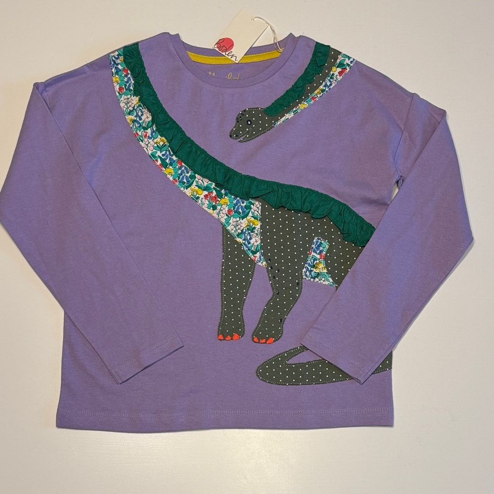 Mini Boden Purple Lilac Long Sleeve Dinosaur Tee NWT size 8-9